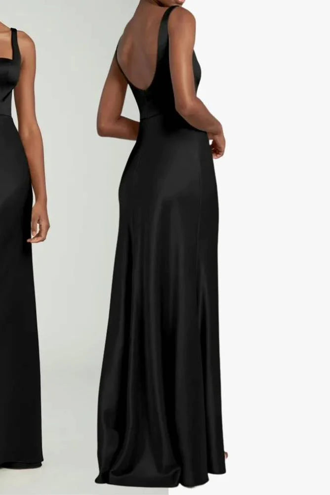 Robes de soirée pour femmes/Robe de demoiselle d'honneur longue noire élégante à col carré
